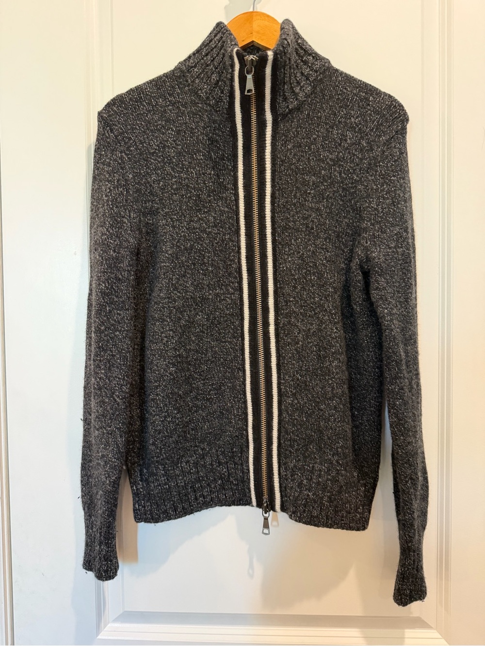 Banana Republic Full Zip Sweater Small Gray‎ Wool Blend Mock Neck Marled Knit